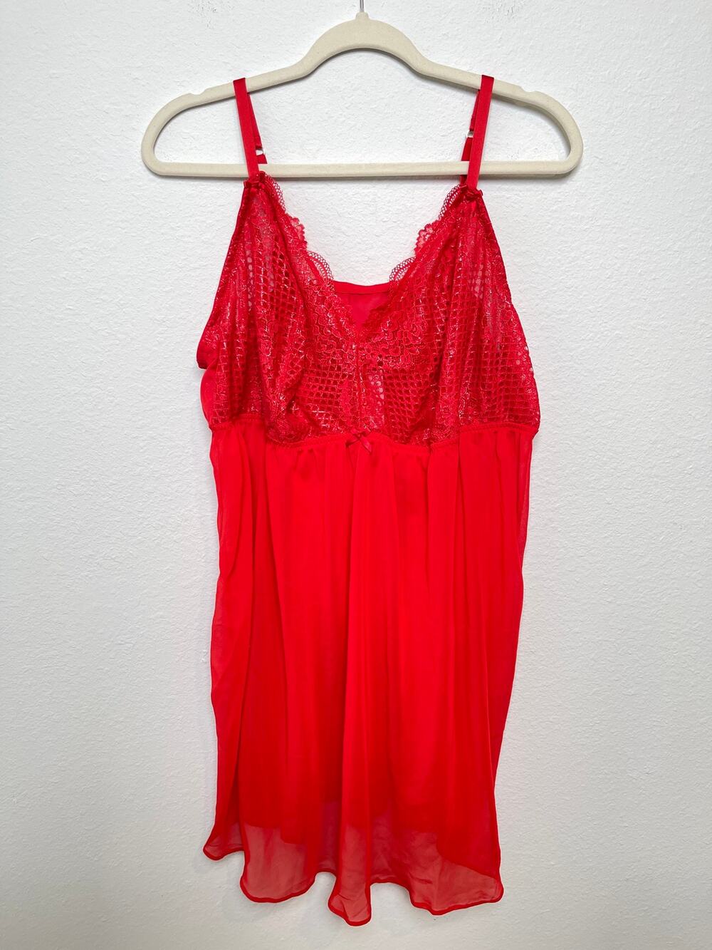 Cacique Red Lace Babydoll Chemise Lingerie Plus Size 26/28 Sheer Sleepwear
